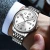 OLEVS Men's Silver Waterproof Analog Quartz Watch Metal Band Date Day Large Dial
