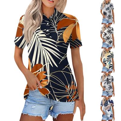 Женская модная повседневная рубашка с отворотом и коротким рукавом с принтом, женские топы на пуговицах