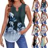 Womens Summer Tank Tops  Pleated V Neck Printing Casual  Top Tank Tops For Women Loose Fit Sleeveless Tunic Shirts