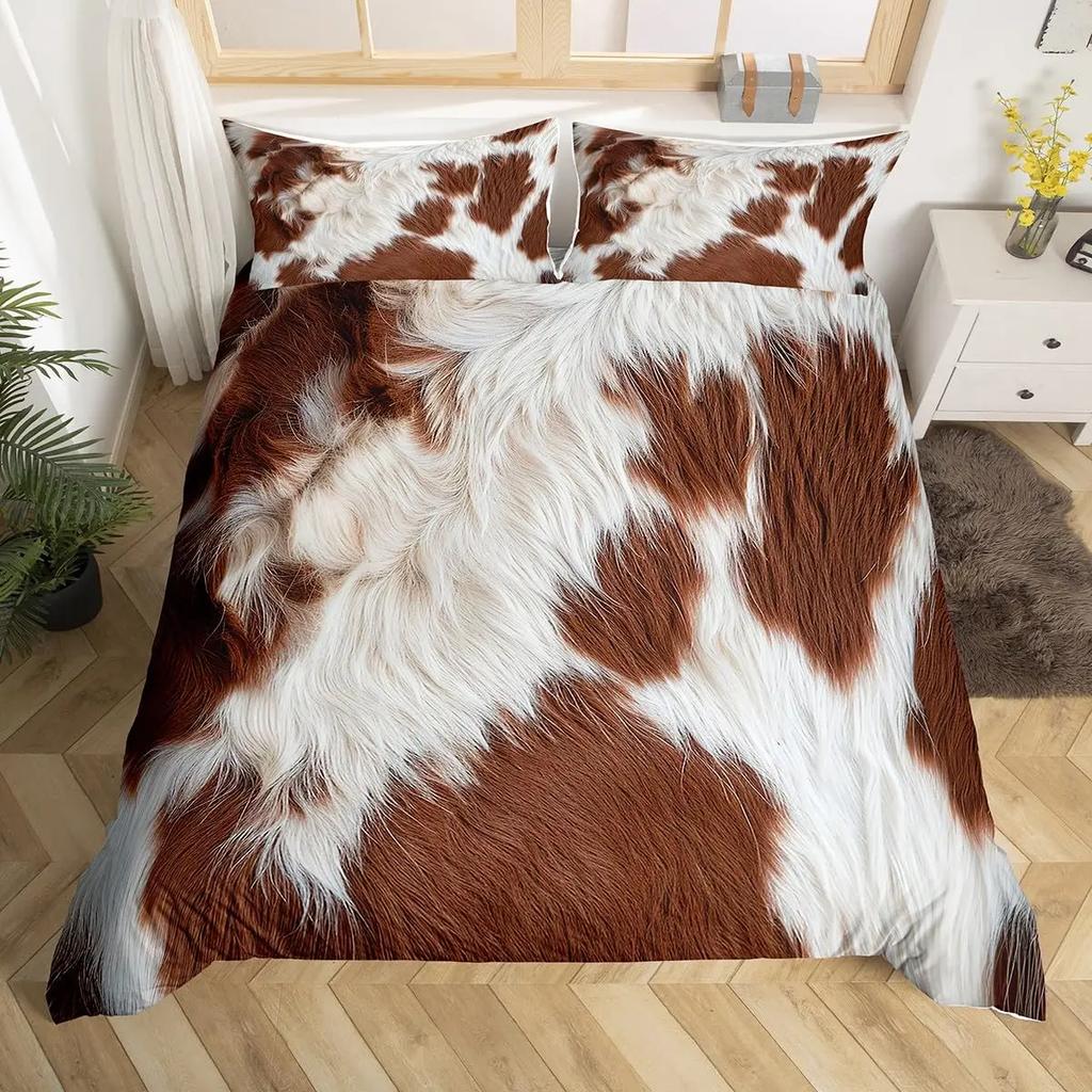 Комплект постельного белья из коровьей шкуры Пэчворк Принт коровы Пододеяльник Фермерское животное Пододеяльник Западный ковбой Фермерский дом Полиэстеровый чехол для одеяла