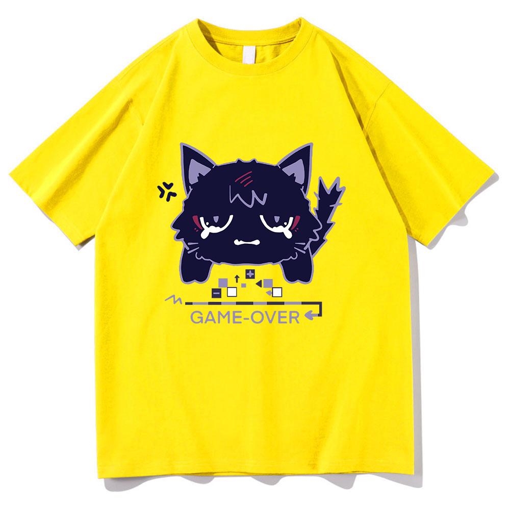 Футболка Genshin Impact Scaramouche Cat, симпатичная аниме-модная мужская/женская эстетическая футболка Wanderer, унисекс, высококачественные хлопковые футболки