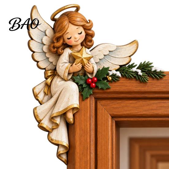 Seasonal Door Frame Sign Christmas Wooden Topper, Funny Snowman Nutcracker Penguin Angel Santa Claus Wall Hanging Decor Corner for Window Holiday