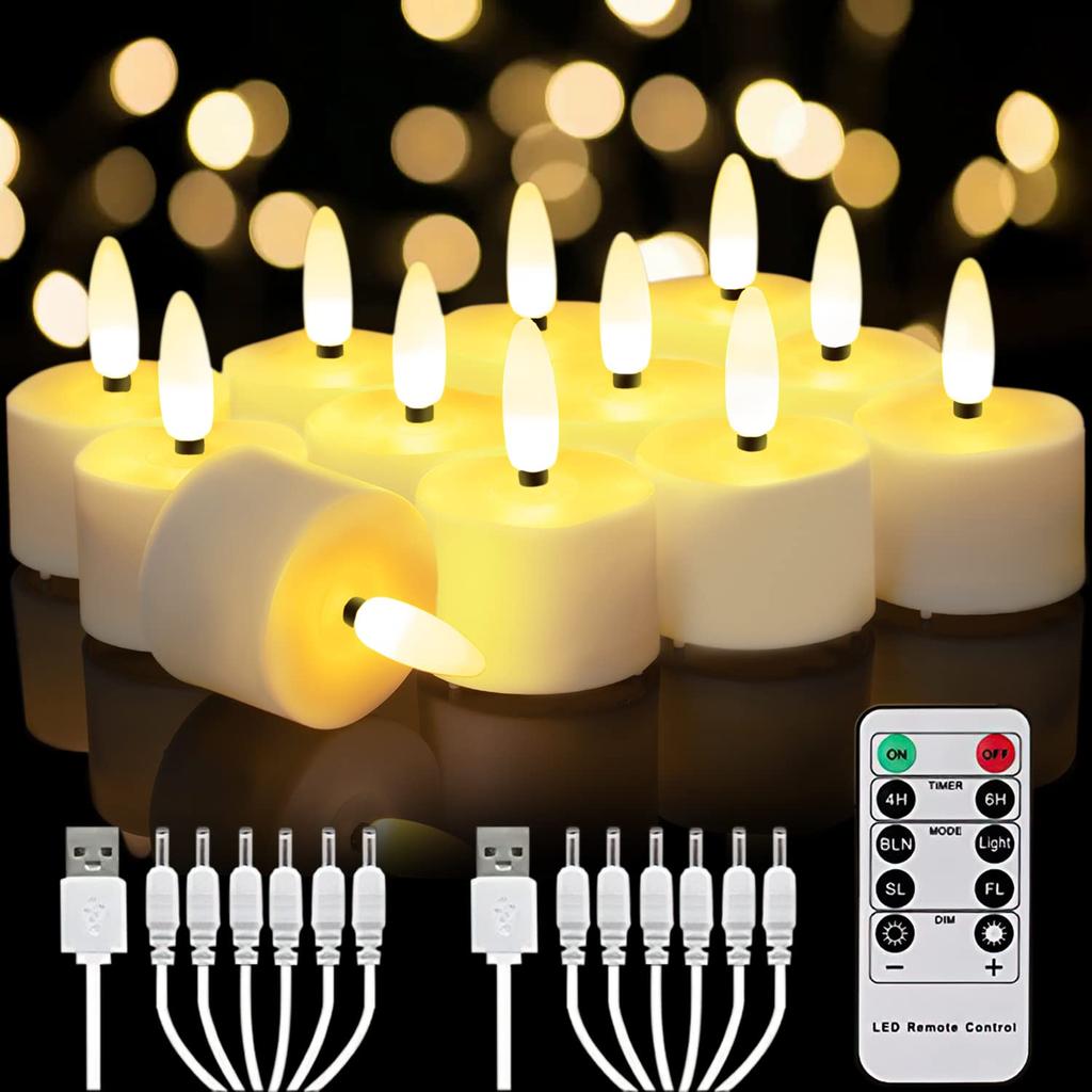Rechargeable Flameless Flickering Candles LED Tealights 12/24-Pack with Remote & Timer Battery Operated for Christmas Home Decor