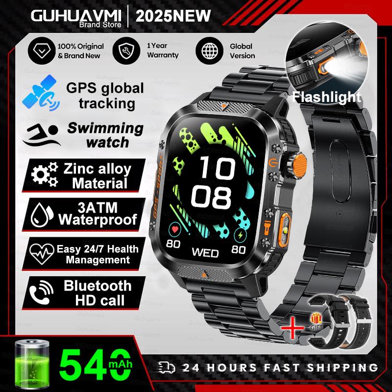 Умные часы для спорта с GPS, военного класса, для улицы, 2,01-дюймовый HD-дисплей, встроенный GPS, водонепроницаемость IP69K/10ATM, мужские тактические умные часы