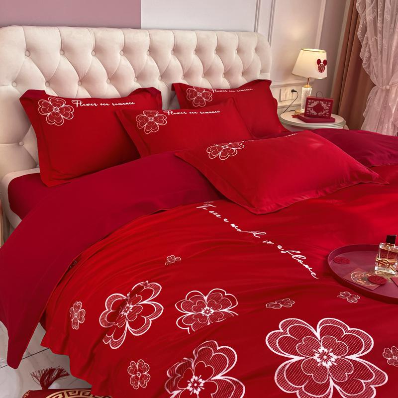 Высококачественная модная свадебная простыня из четырех предметов и пододеяльник, элитное свадебное приданое, свадебный зал, китайское свадебное постельное белье
