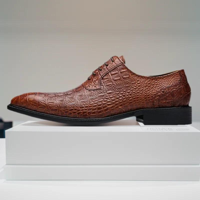 Модная мужская роскошная обувь из натуральной кожи с узором крокодила, ручной работы, винтажная, повседневная, на заказ, с острым носком, оксфорды, модельная обувь