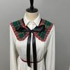 Women Vintage Checkered Plaids False Collar Sweet Ruffled Trim Elegant Lapel Shawl Scarf Bows Tie Mini Ponchos Capelet