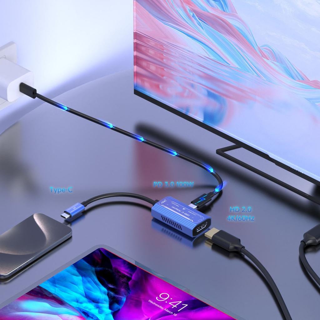 USB C/HDMI-compatible Charging Adapter Cable AR Glasses Portable Power Supply Converter Cord Wire for Gaming & Movies