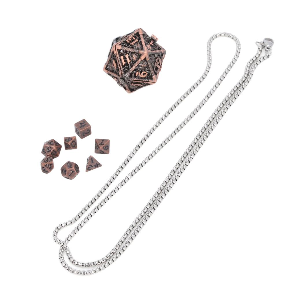 Mini Dice Set Necklace Antique Tiny Small Metal Hollow Polyhedral Portable Toy with Storage Box