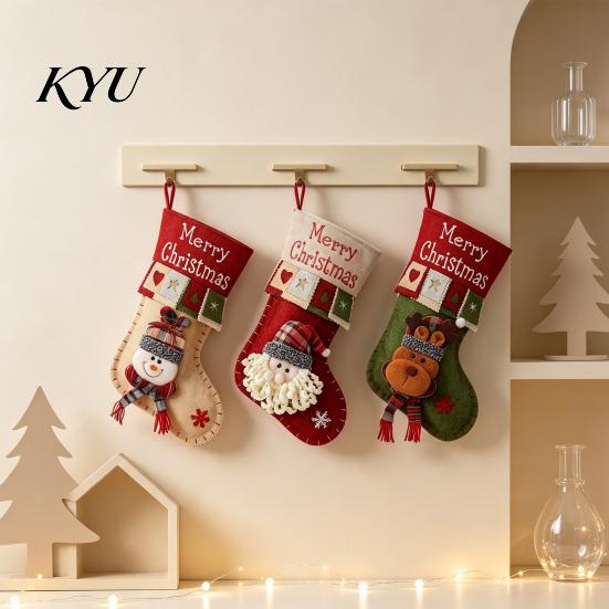 Three Dimensional Christmas Tree Pendants 18 Inch Large Stockings, 3D Santa/Snowman/Reindeer Xmas Hanging Socks, Non-woven Holiday Ornaments