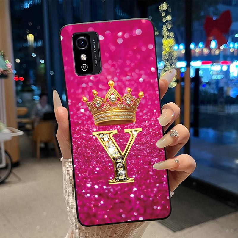 Shockproof  Phone Case For ZTE Blade L9 Silicone Black Soft Pretty A To Z Letter Glitter Crown Pattern Protective Back Case