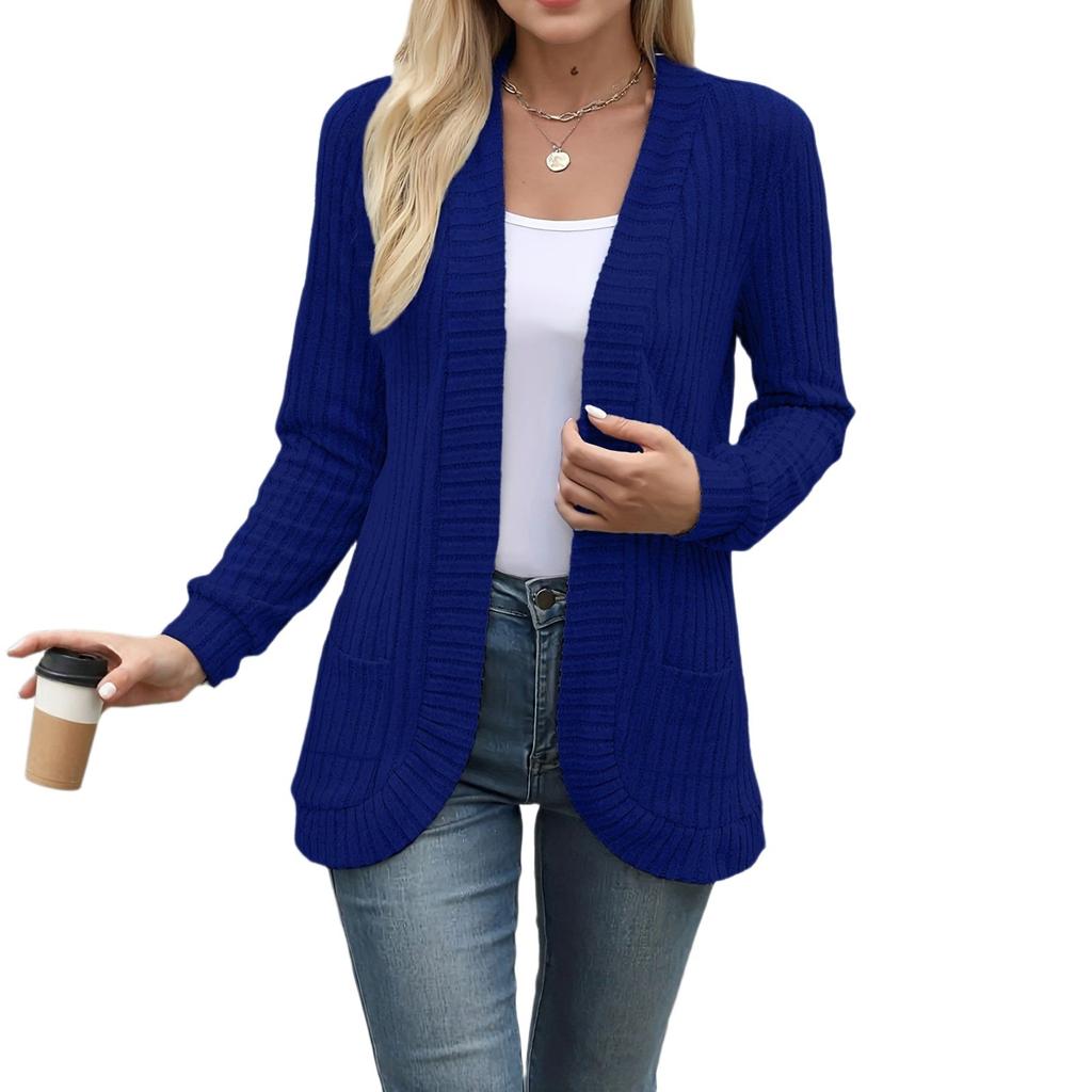 Women Ladies Solid Color Long Sleeve Length Cardigan Sweater Coat Top