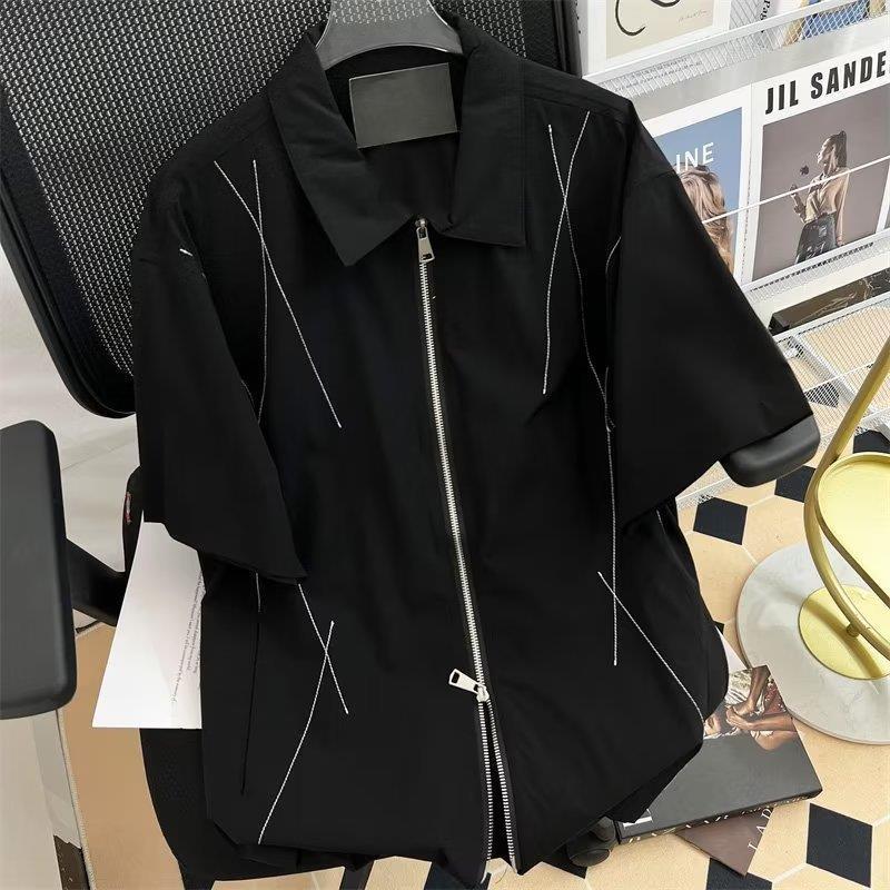 2023 Мужская модная черная рубашка в японском стиле с пятиточечным рукавом и молнией