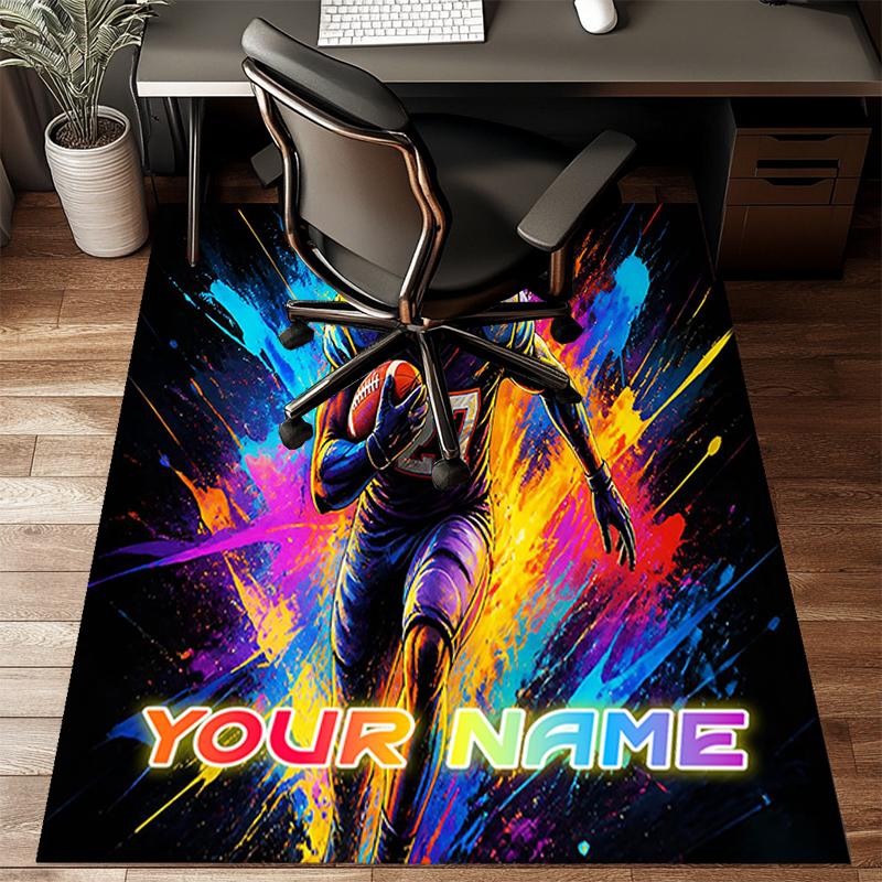 1PC Custom Name Dynamic Football Player Art Theme Floor Mat Ideal for Living Room, Game Rooms, Office, Bedroom,Floor Mat Playful Design171