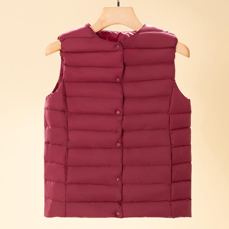 Осень-зима Сверхлегкий жилет Dowm для женщин среднего возраста 2024 года, новые теплые куртки без рукавов с круглым вырезом большого размера
