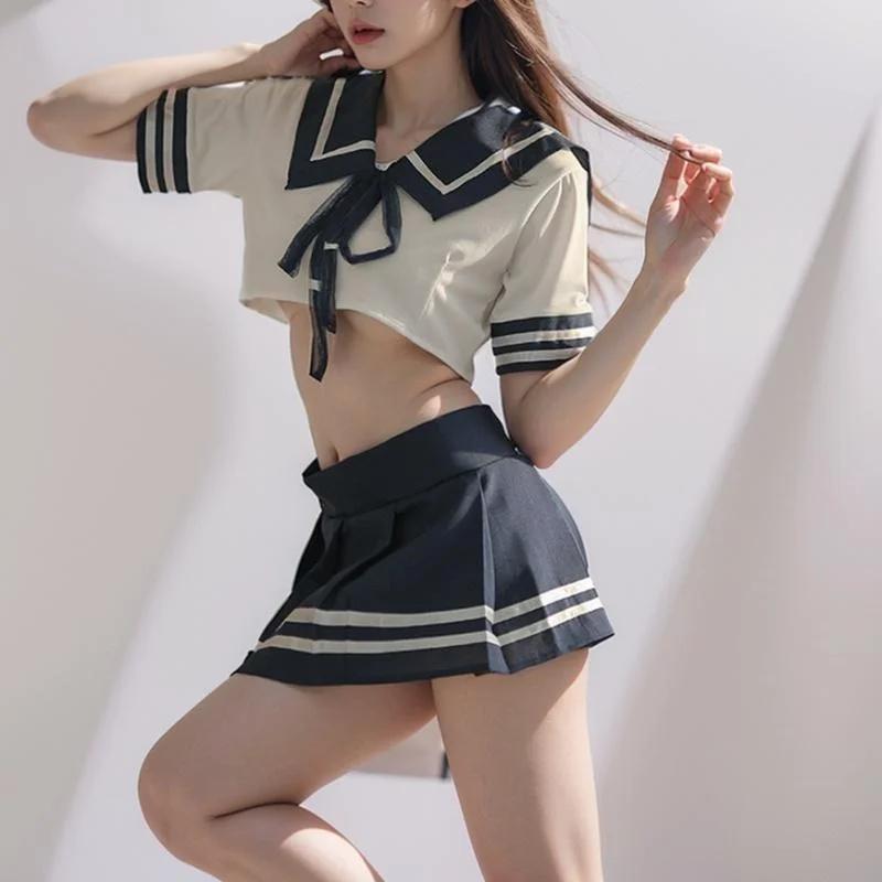 Cute Japanese Girls Cosplay School College Student Uniform Role Play Costume Women Mini Skirts and Blouse Set Lingerie