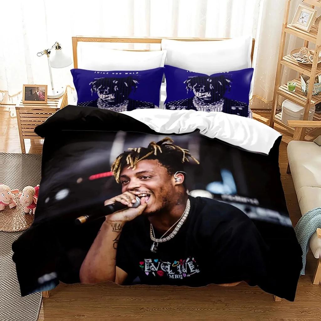 Новый постельный комплект Juice Wrld Односпальный Полуторный Двуспальный Кингсайз Звезды Juice Wrld Комплект постельного белья Взрослый Мальчики Спальня Комплекты пододеяльников 3D 018