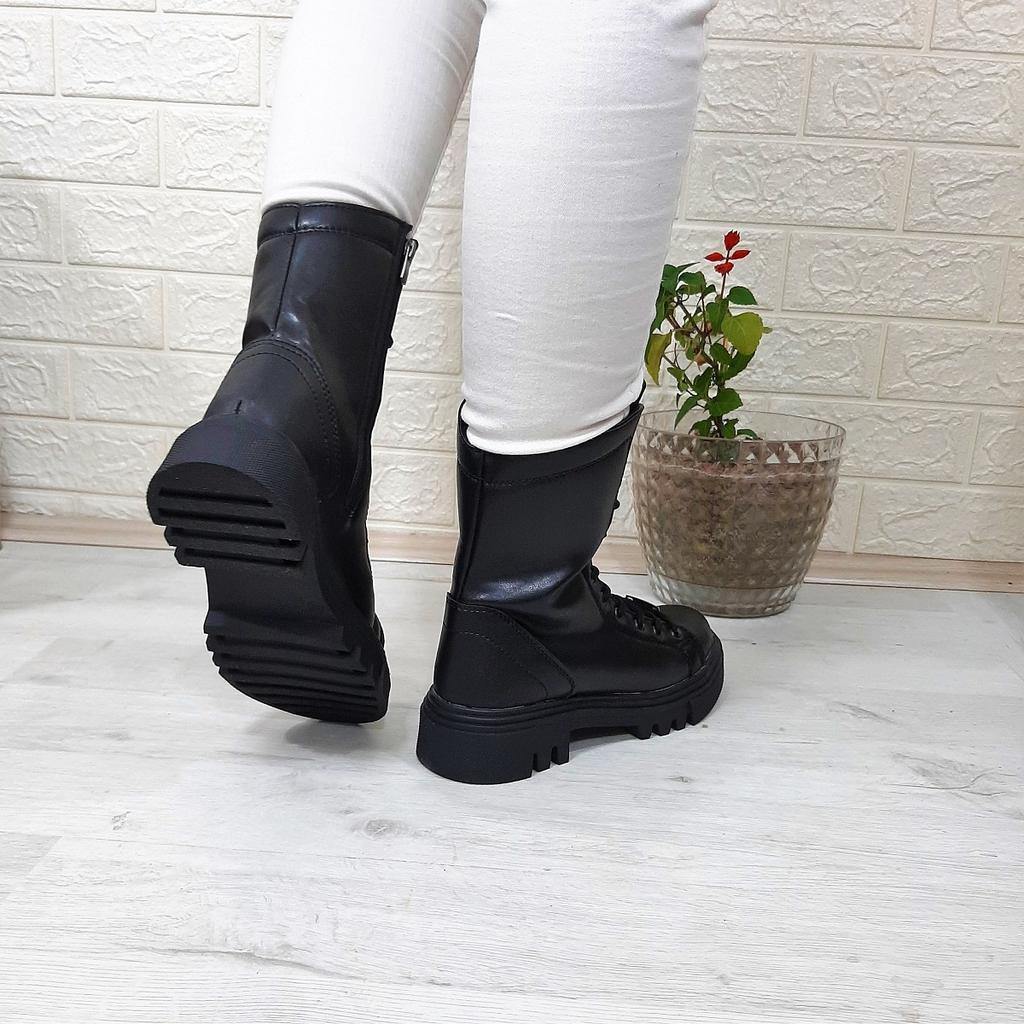 Черные кожаные женские ботинки Grijak на молнии и шнуровке