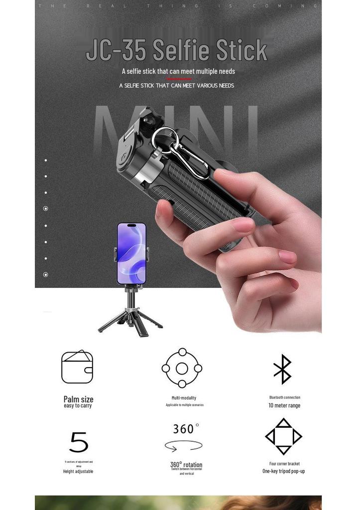 Компактный поворотный Bluetooth селфи-палка и штатив для путешествий и прямых трансляций