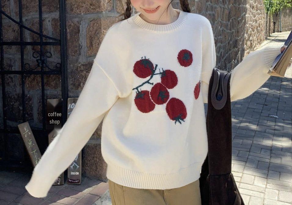 Gentle Tomato 2025 Jacquard Knit Sweater: Casual Loose Korean Style, Round Neck, Soft & Fluffy Autumn/Winter Top
