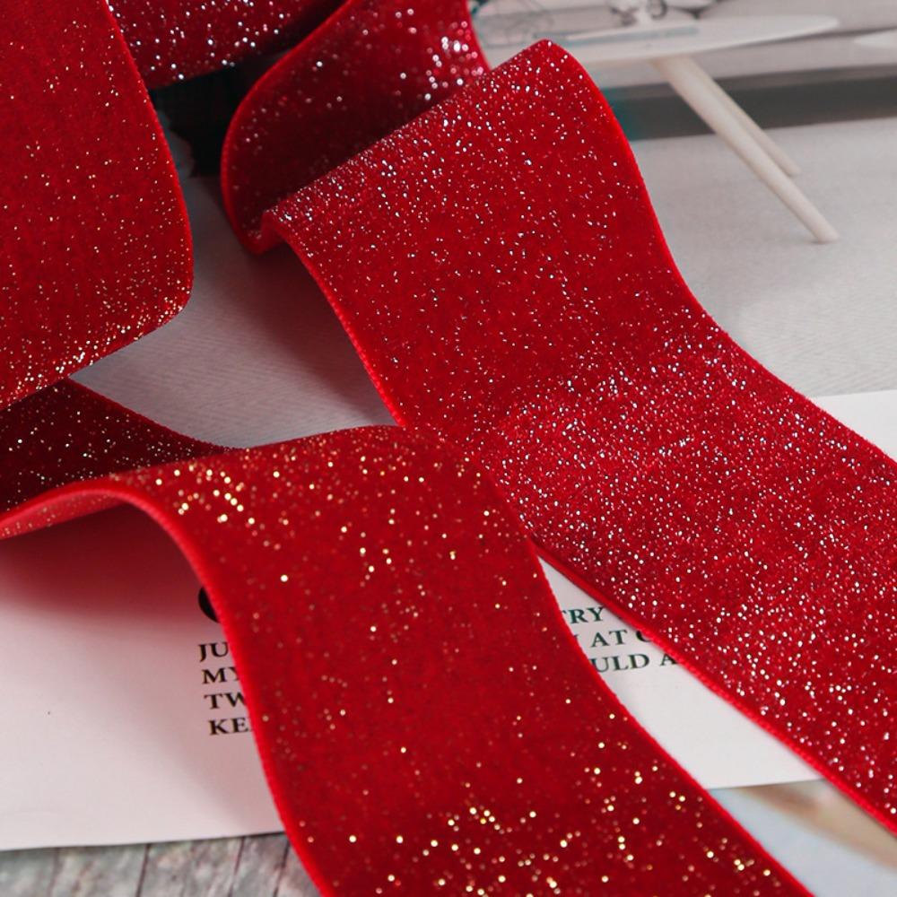 Glitter Christmas Velvet Ribbon 5 Yards Bow Ribbon Gift Box Packaging Ribbon  Wrapping