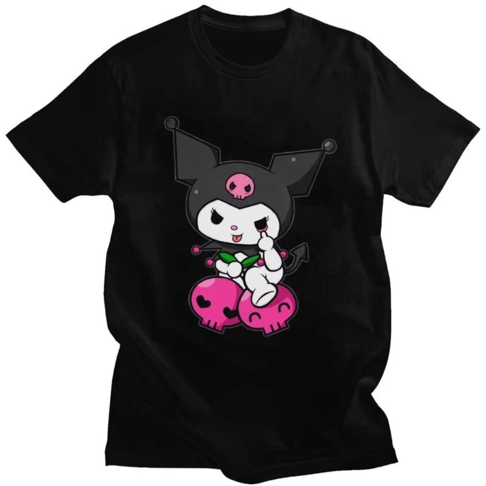 Vintage Kuromi Skull Cartoon T Shirt Unisex Short Sleeves Soft Cotton Tshirt Streetwear Harajuku Tee Fashion Tshirts