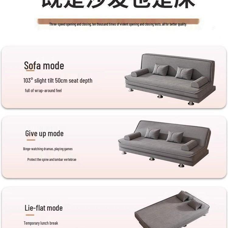 Convertible Multi-Functional Fabric Sofa Bed for Double or Triple Seating in Small Living Rooms