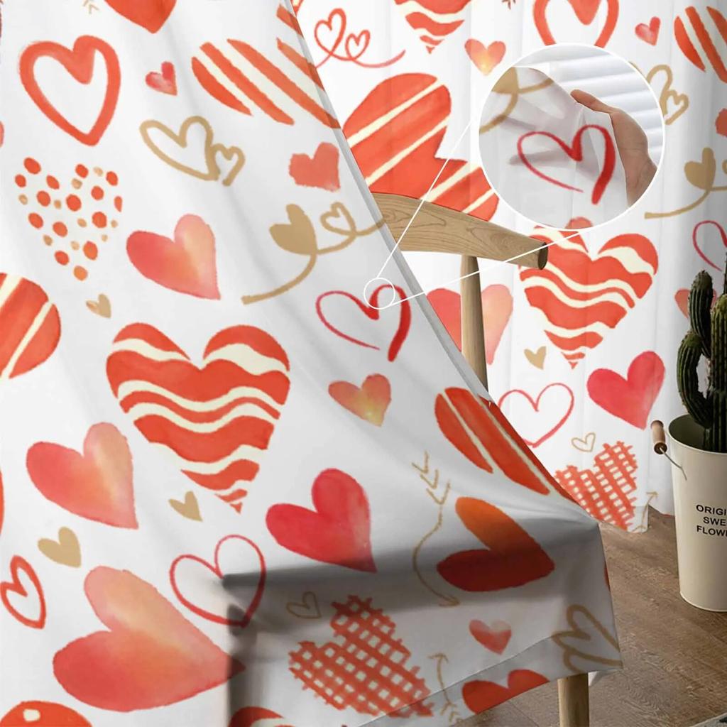 Ручная роспись акварель сердце прозрачные шторы для гостиной кухни оконные шторы спальня тюль вуаль шторы