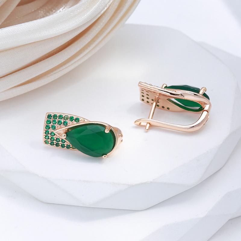 1 Pair Dark Water Drop Green Drop Earrings For Women Golden Color Fine Jewelry Zircon Full Paved Earring