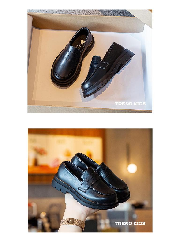 Детские черные кожаные туфли в британском стиле ретро для весны и осени 2025 года