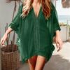 Beach Cover Up V-Neck Half Sleeve Splicing Design Bikini Swimsuit Cover Up Solid Color Beachwear Summer Accessories