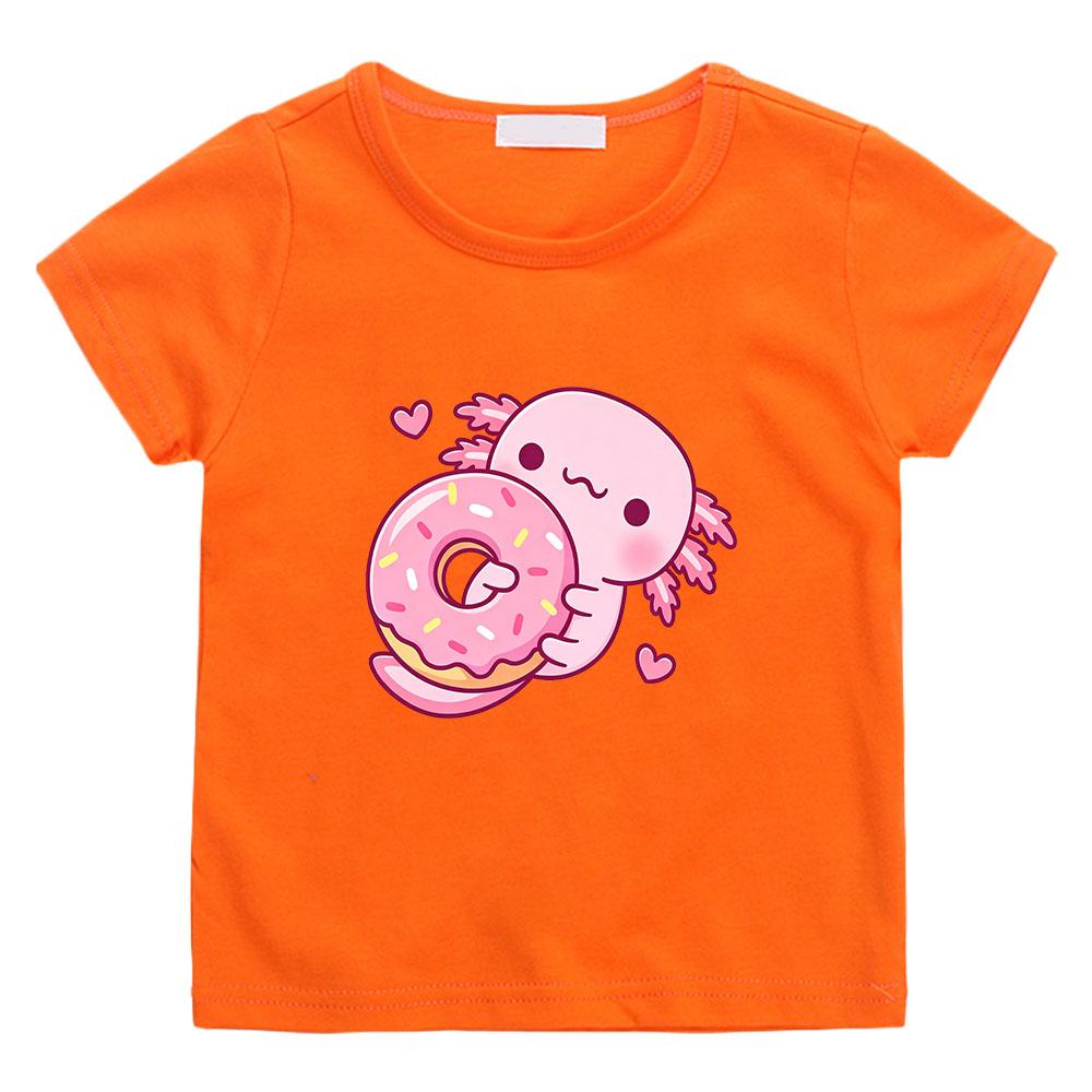 Boys Girls Short Sleeve Casual Kids Top Summer Cute Pink Axolotl Children's T-shirt Cartoon Print 100 %Cotton Tees Streetwear