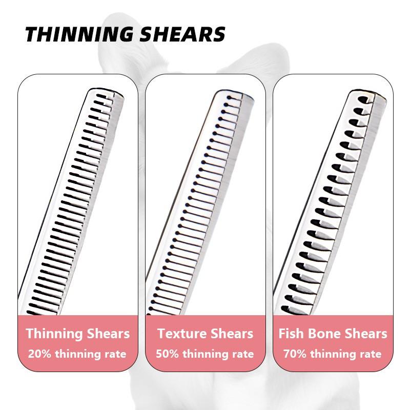 Professional Pet Grooming Scissors Set 6.5 Inch Stainless Steel Dogs Cats Includes Thinning Straight Curved Texturizing