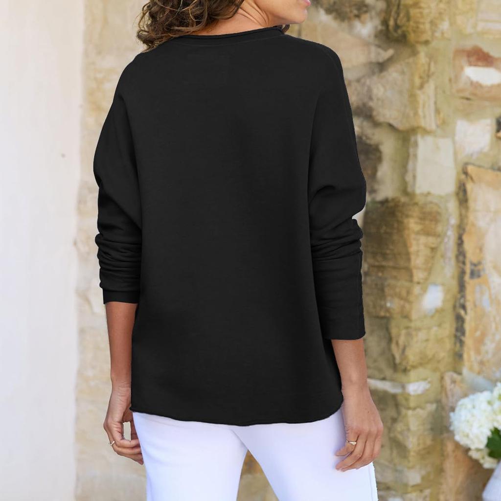 Women's ONeck Long Sleeve Sweatshirt Fall Winter Lightweight Pullover