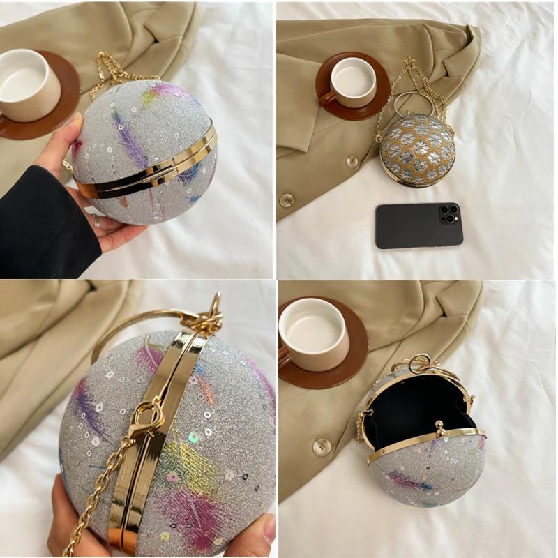 Роскошная круглая сумка для ужина для женщин, элегантные нежные сумки через плечо, сверкающая сумка для вечеринки с бриллиантами
