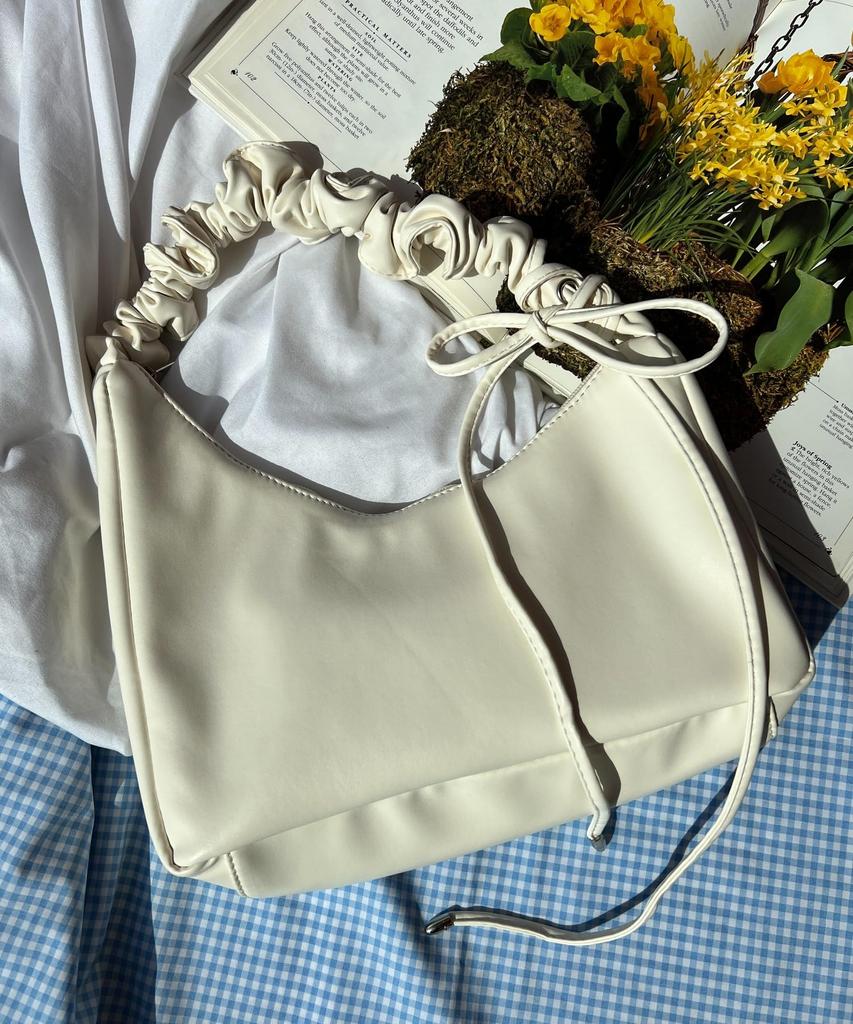 WEGO WC Сумка-трансформер с присборенным плечом, размер F, белая, цвета слоновой кости, женская, в стиле girly,