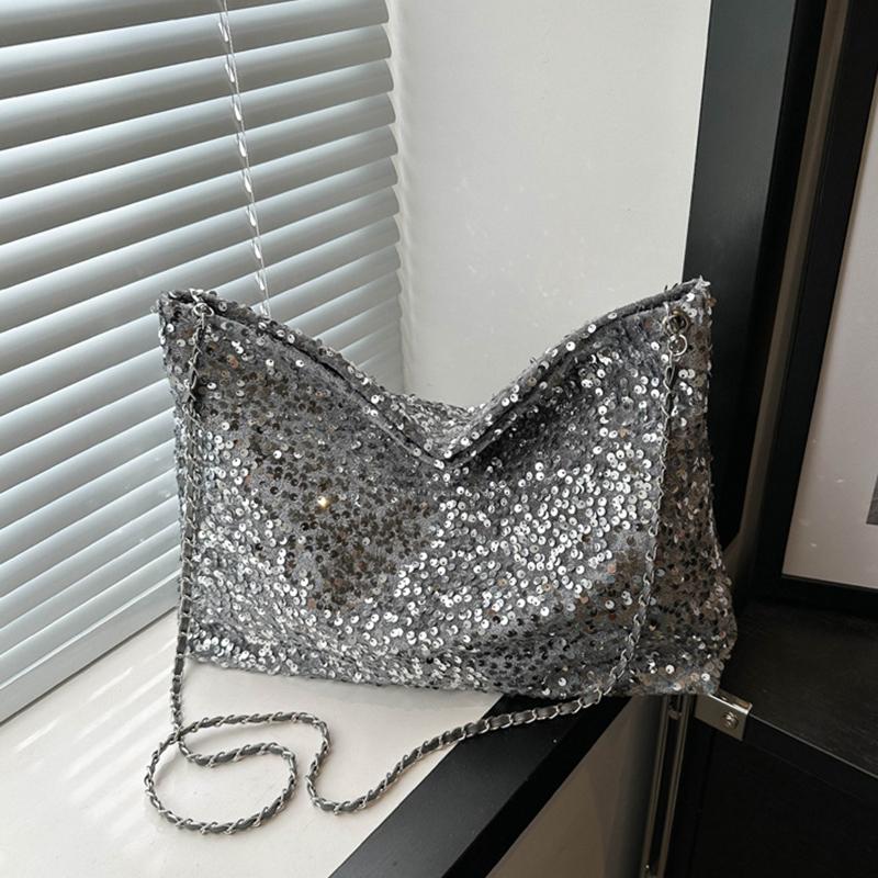 Вместительная сумка через плечо для женщин с блестками, сумка-хобо однотонная, сумка кроссбоди, модная сумка под мышкой для работы, путешествий, шопинга AVE