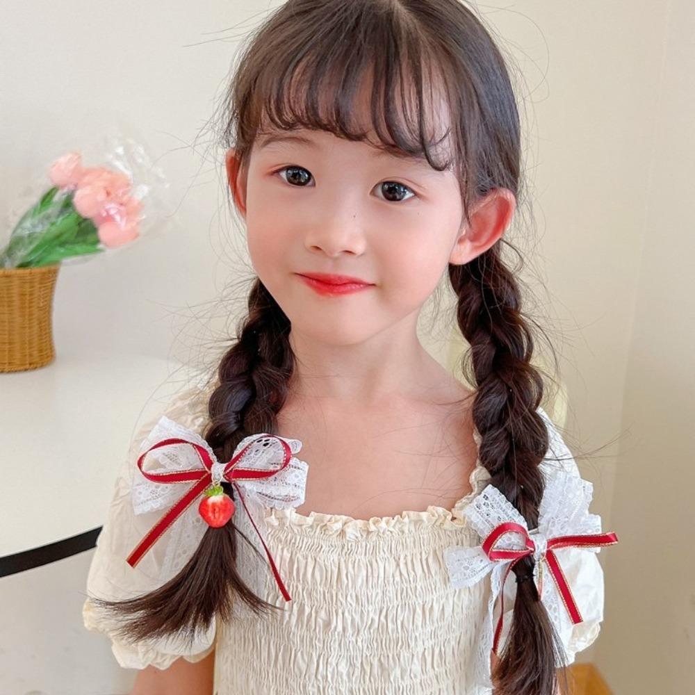 1 пара заколок для волос, головные уборы, боковые челки, заколки, красная вишня, клубника, боковые заколки, заколки-банты для девочек