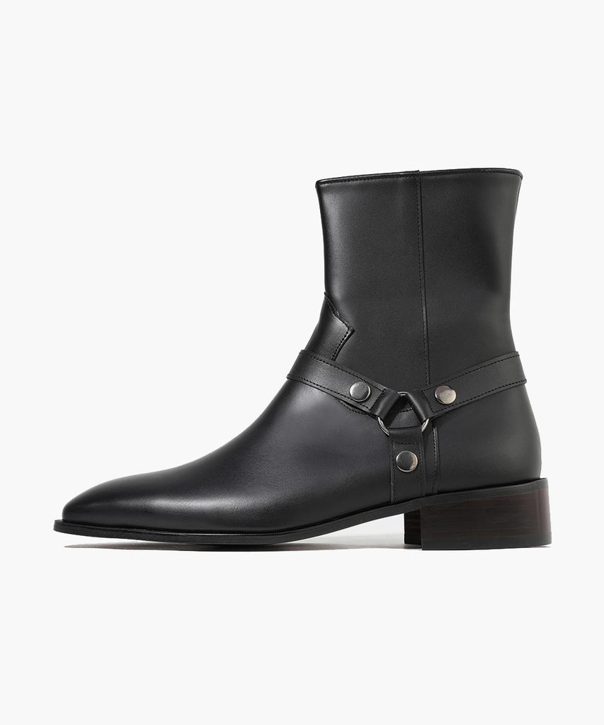 Firenze Atelier Минималистичные Ботильоны на Лодыжку Прямая Линия Липучка 9500 [Черный Fg]