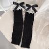Women Autumn Ruffled Lace Bowknot Leg Warmers Japanese Lolita Twist Cable Knitted Foot Covers Student Stretch Calf Socks