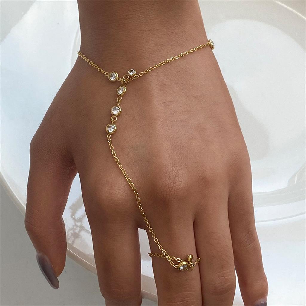 Yori Waterproof 18K Gold Plated Geometric Stainless Steel Finger Bracelet for Women High Quality Korean Dainty Jewelry Gift