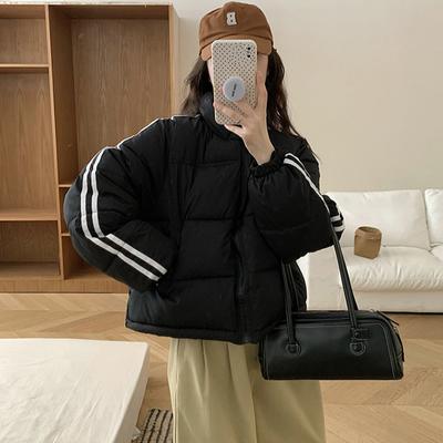 Пуховик женский пальто мода американская уличная одежда полосатый стиль утиный пух перо женская зимняя короткая верхняя одежда хлопковая куртка