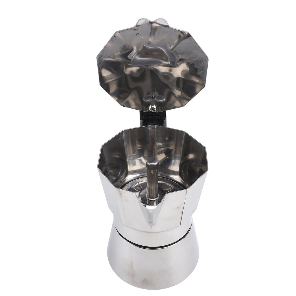 Гейзерная кофеварка из нержавеющей стали, восьмиугольная, равномерное распределение тепла, кофейник для плиты, серебристый