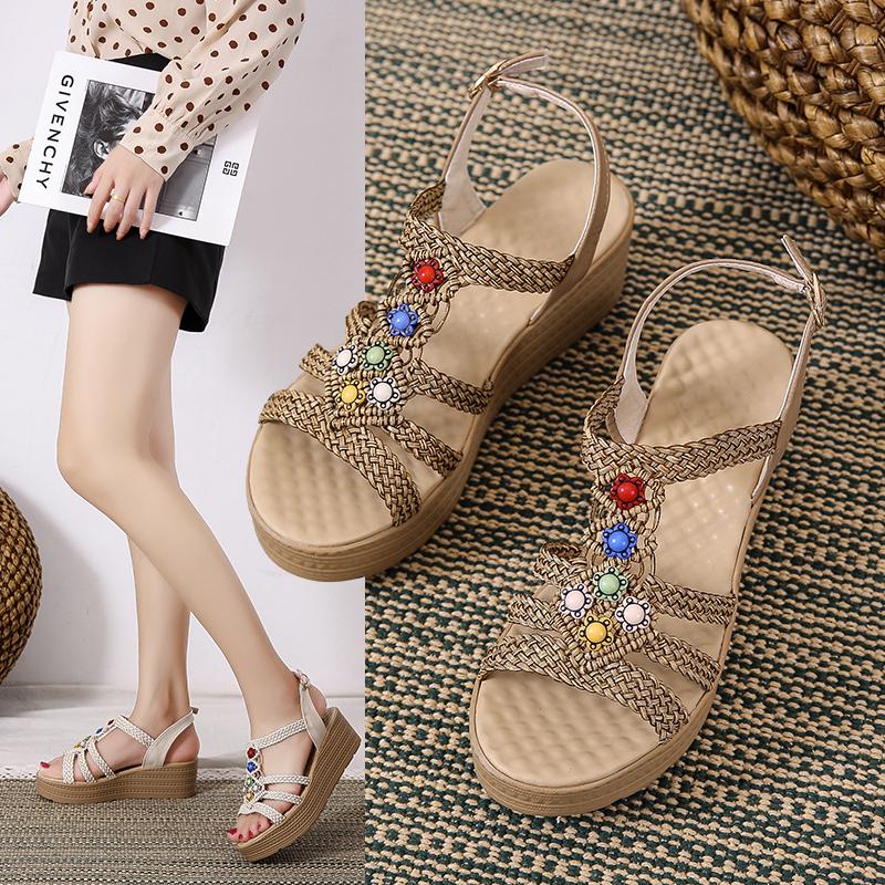 Ankle Strap Sandals Women Wedges High Heels Platform Woman Pumps Comfortable Ladies Sandalias Buckle Strap Female Summer Sandal