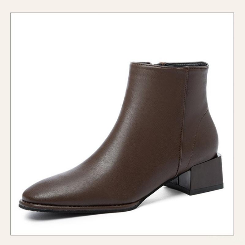 Модные универсальные женские ботильоны на среднем каблуке осень-зима новые повседневные минималистичные удобные на толстом каблуке короткие ботинки