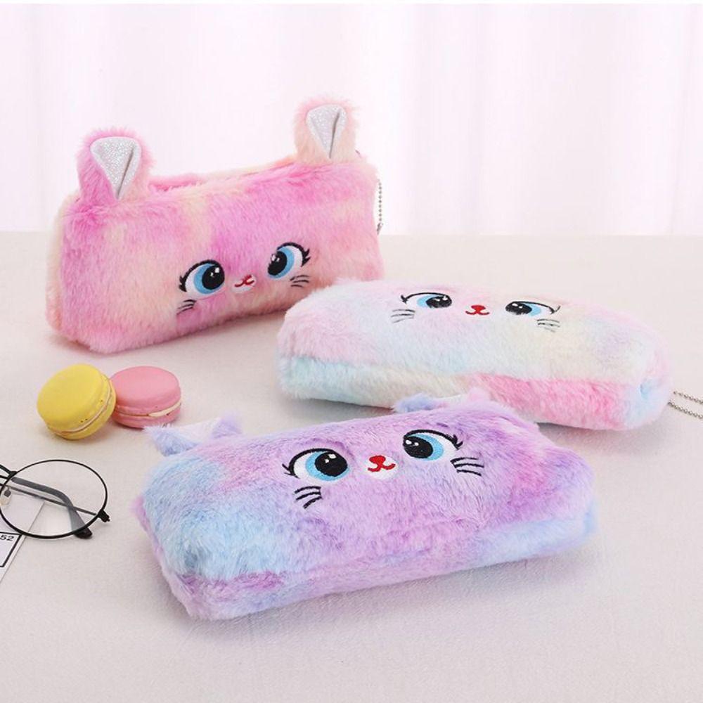 Плюшевый кот, забавный, тай-дай, цветной, большой емкости, сумка для канцелярских принадлежностей, сумка для хранения ручек, пенал для ручек