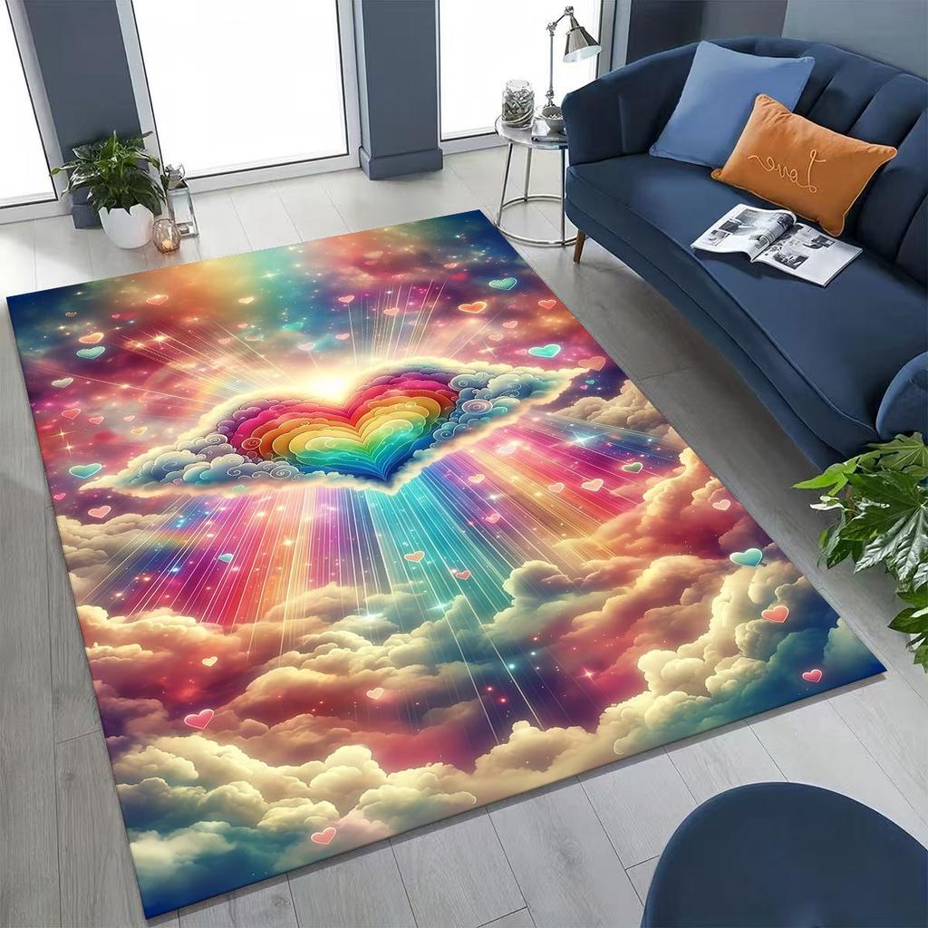 Colorful Rainbow Clouds Dream Sky Cartoon Rug for Bedroom Living Room Sofa Home Doormat Decor, Large Kid Play Non-slip Floor Mat