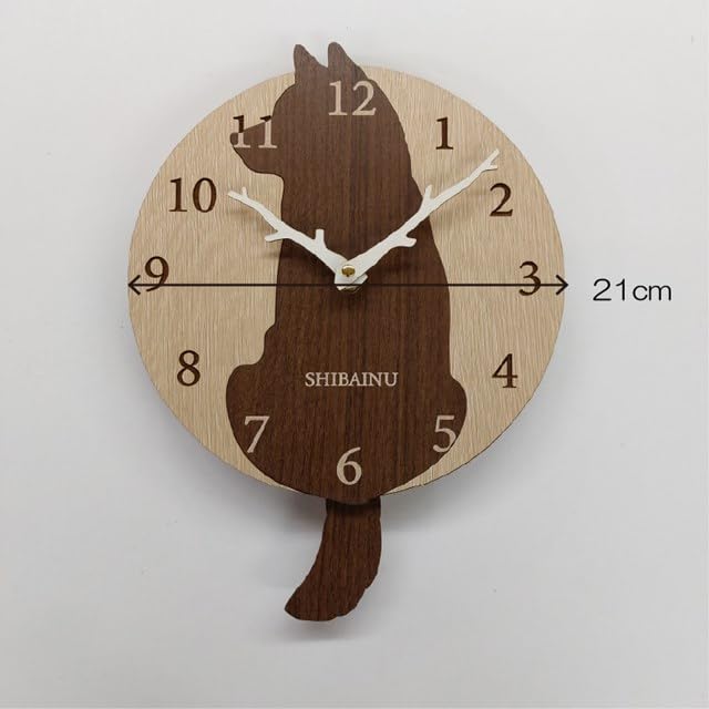 Настенные часы с маятником «Сиба-ину коричневые», деревянный дизайн, тихие, натуральные, стильные, подарок любителю собак, мотив собаки, скандинавский стиль, милые, виляющий хвост