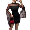 Новое Весенне-Летнее Женское Платье Короткая Юбка Прикрывающее Бедра Сексуальное Сетчатое С Длинным Рукавом Облегающего Кроя