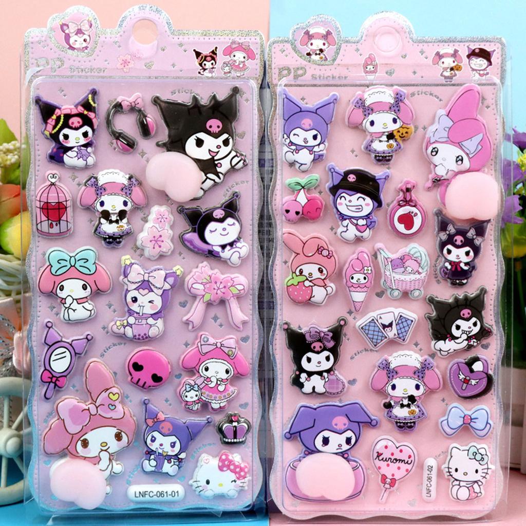 4/6 Pcs Cute Sanrio Butt Stickers My Melody Kuromi Cinnamoroll 3D Relief Sticker Kawaii Stress Relief Puffy Squishy Decals